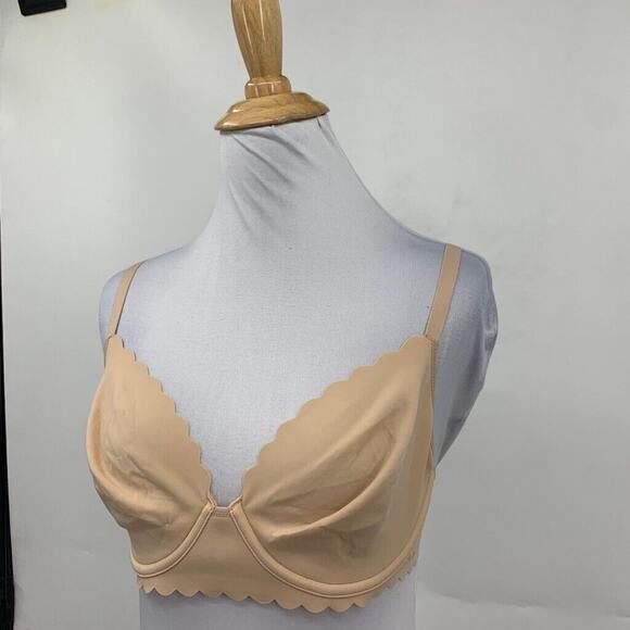 Aerie Bra Womens 34D Sand Real Me Full Coverage Unlined Scalloped Trim Underwire - Picture 3 of 16